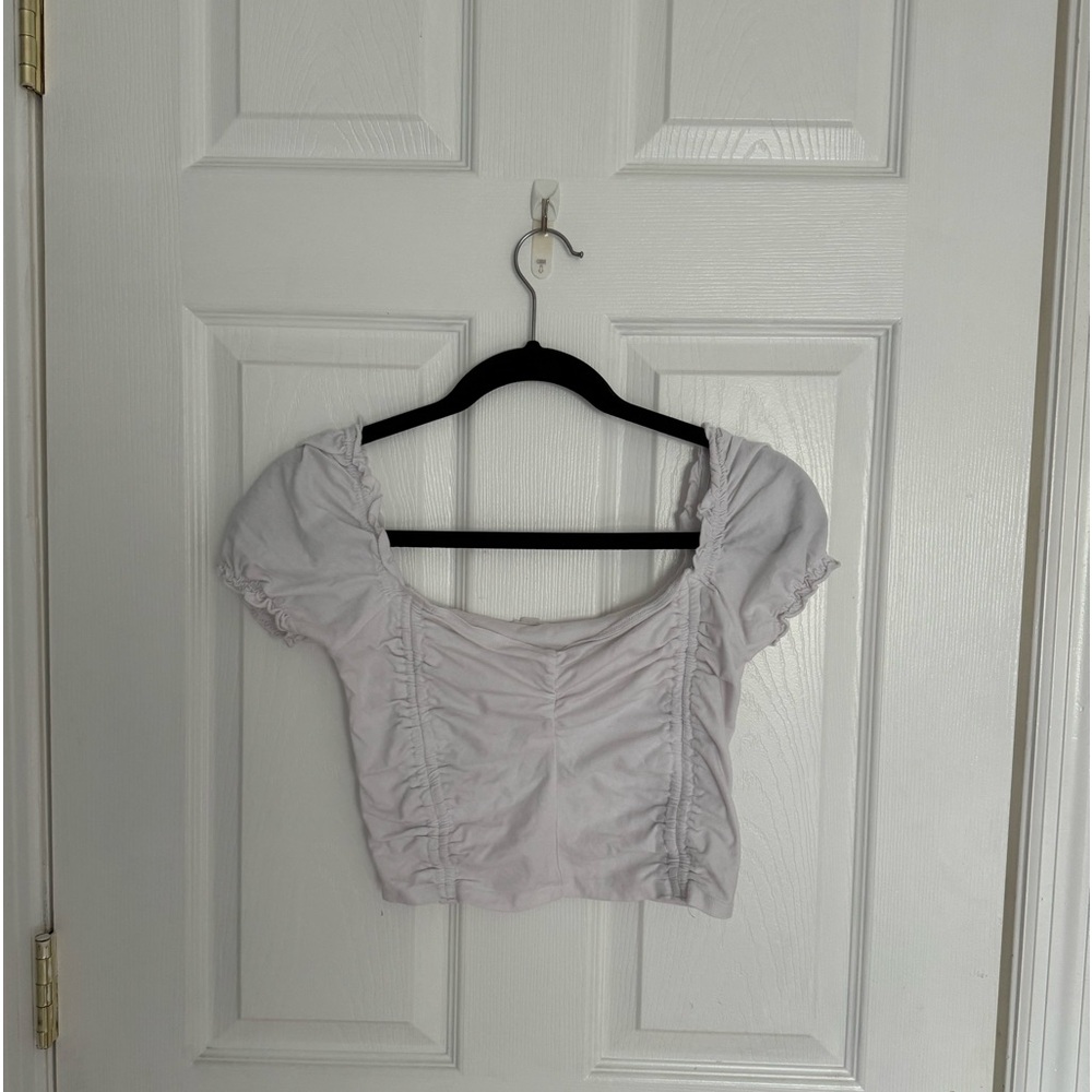 Garage white ruched crop top